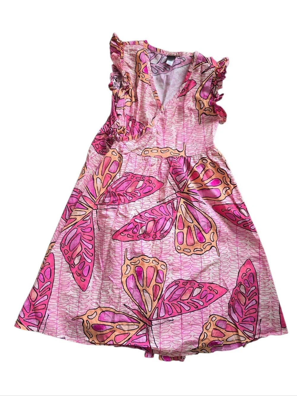 Tea Kids Pink Butterfly Print Wrap Sundress 100% Cotton Size 8